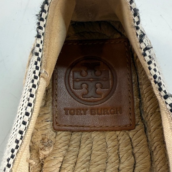Tory‎ Burch Logo Espadrille Flats Black Cream Womens Size 7.5 - Picture 5 of 8